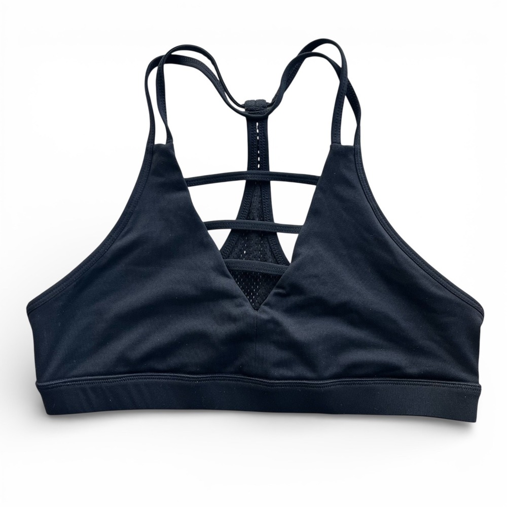 Zyia Active XL Black Strappy Mesh Racerback VNeck Grid Sports Bra Workout Sporty